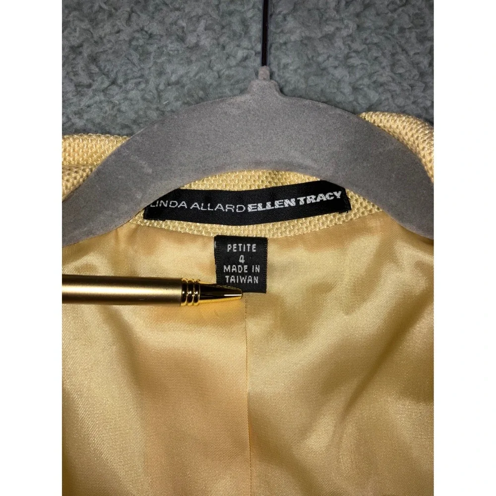 Ellen Tracy Blazer Jacket‎ Women 4 Petite Double Breasted Butter Yellow